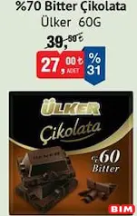 ETİ %70 BİTTER ÇİKOLATA 60 G